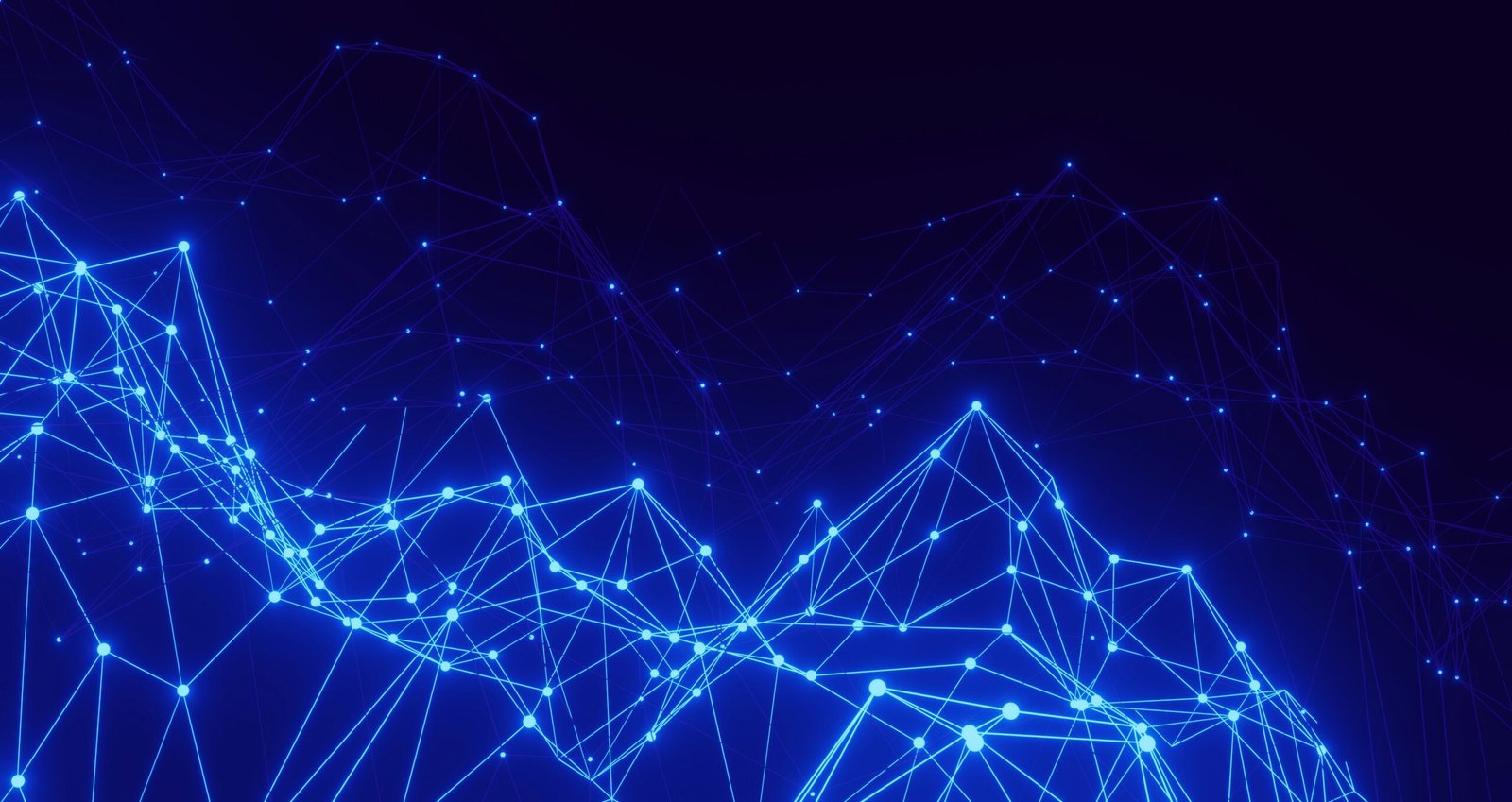 Abstract network of many small connected data points converging into one point, representing ADP data blended with expert consensus rankings into one value