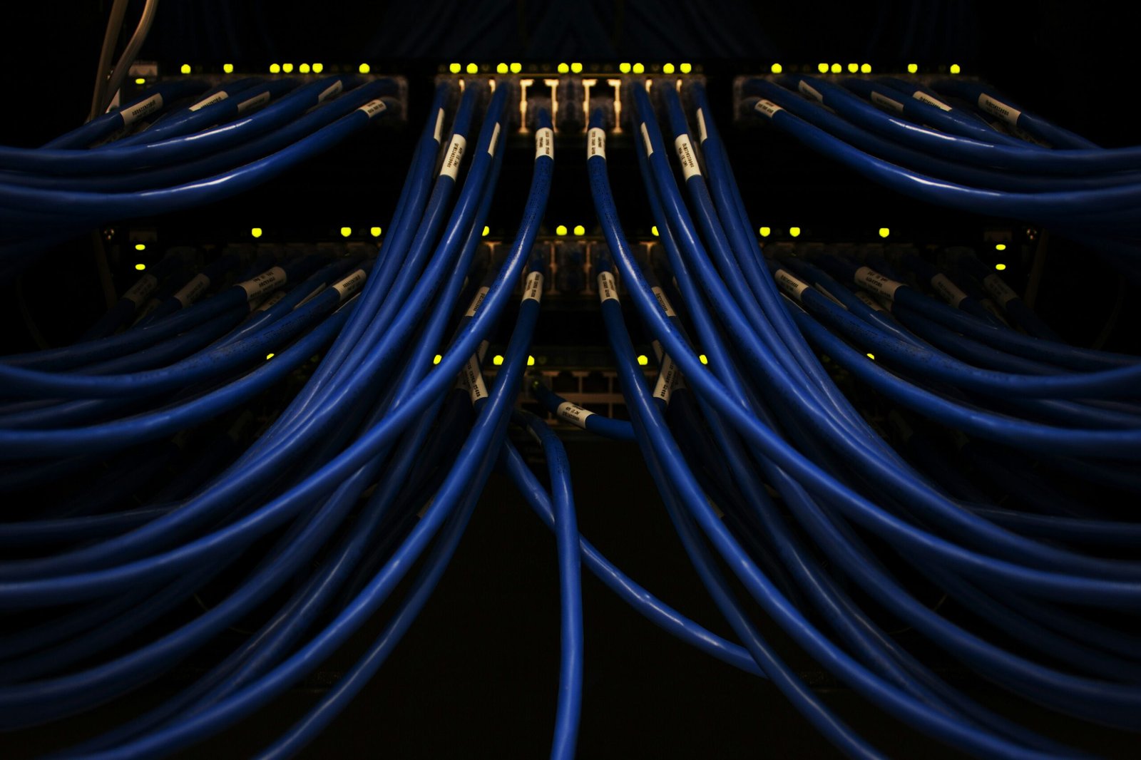 Server cables and connections, representing the data pipeline behind a trade value calculation